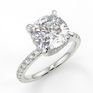 2 Ct Cushion Moissanite & Lab Grown Diamond Ring
